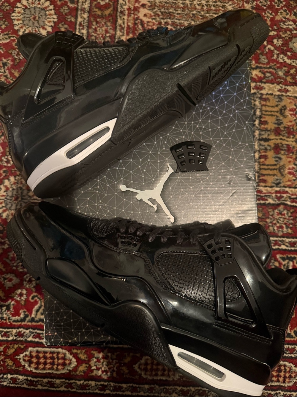 Jordan 4 Retro 11Lab4 Black 1 Patent Leather Sneakers with White Accents